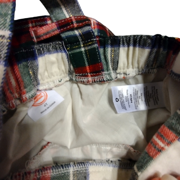 NWOT Christmas flannel plaid smock overall dress with ruffles red green white 4T - Picture 4 of 4